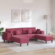 vidaXL Sammetsoffa med kudde 3 pcs Vinröd 208 cm Sammet