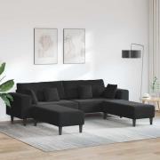 vidaXL Sammetsoffa med kudde 3 pcs Svart 208 cm Sammet