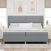 vidaXL Bäddfjäder med madrass med huvudgavel Ljusgrå 200 x 200 cm tyg