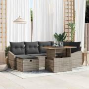 vidaXL Trädgårdsoffset med kudde med lagring 7 pcs Grå Poly rattan