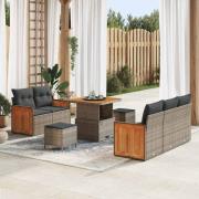vidaXL Trädgårdsoffset med kudde med lagring 8 pcs Grå Poly rattan