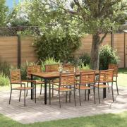 vidaXL Trädgårdsmöbelset 9 pcs Grå, Naturligt Teak 200 x 100 x 75 cm