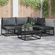vidaXL Trädgårdsoffset med kudde 4 pcs Svart Aluminium