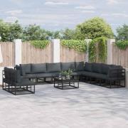 vidaXL Trädgårdsoffset med kudde 11 pcs Svart Aluminium