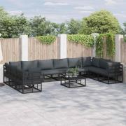 vidaXL Trädgårdsoffset med kudde 10 pcs Svart Aluminium