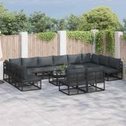 vidaXL Trädgårdsoffset med kudde 12 pcs Svart Aluminium
