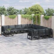 vidaXL Trädgårdsoffset med kudde 12 pcs Svart Aluminium