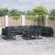 vidaXL Trädgårdsoffset med kudde 12 pcs Svart Aluminium