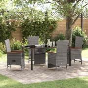 vidaXL Trädgårdsmöbelset med kudde 5 pcs Grå Poly rattan