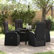 vidaXL Trädgårdsmöbelset med kudde 5 pcs Svart Poly rattan