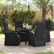 vidaXL Trädgårdsmöbelset med kudde 5 pcs Svart Poly rattan