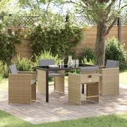 vidaXL Trädgårdsmöbelset med kudde Hopfällbar 5 pcs Beige Poly rattan