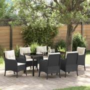 vidaXL Trädgårdsmöbelset med kudde 7 pcs Svart Poly rattan