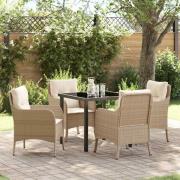 vidaXL Trädgårdsmöbelset med kudde 5 pcs Beige Poly rattan