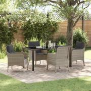 vidaXL Trädgårdsmöbelset med kudde 5 pcs Ljusgrå Poly rattan