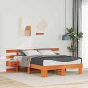 vidaXL Sängram med huvudgavel Brun 135 x 190 cm Massiv furu