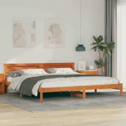 vidaXL Sängram med huvudgavel Vaxbrun 200 x 200 cm Massiv furu