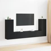 vidaXL TV-bänkset Väggmonterad 4 pcs Svart Ek Konstruerat trä
