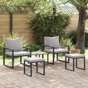 vidaXL Trädgårdsmöbler med kudde 4 pcs Svart 61 x 72,5 x 71 cm Stål