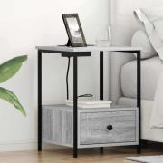 vidaXL Sängbord med laddningsstation 2 pcs Grå sonoma Konstruerat trä