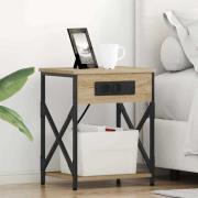 vidaXL Sängbord med laddningsstation Sonoma ek 41 x 31 x 51 cm