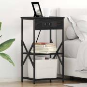 vidaXL Nattduksbord med hylla Svart Ek 41 x 31 x 76 cm Konstruerat trä