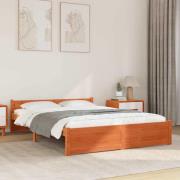 vidaXL Sängram Vaxbrun 195,5 x 145,5 x 51 cm Massiv furu