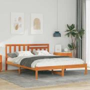 vidaXL Sängram med huvudgavel Vaxbrun 150 x 200 cm Massiv furu