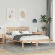 vidaXL Sängram med huvudgavel Brun 135 x 190 cm Massiv furu