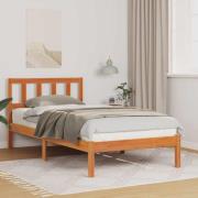 vidaXL Sängram med huvudgavel Vaxbrun 100 x 200 cm Massiv furu