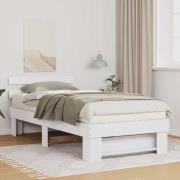 vidaXL Sängram med huvudgavel Vit 90 x 200 cm Massiv furu