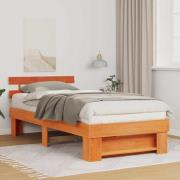 vidaXL Sängram med huvudgavel Vaxbrun 75 x 190 cm Massiv furu
