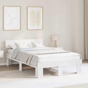 vidaXL Sängram med huvudgavel Vit 135 x 190 cm Massiv furu