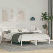 vidaXL Sängram med huvudgavel Vit 135 x 190 cm Massiv furu