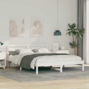 vidaXL Sängram med huvudgavel Vit 150 x 200 cm Massiv furu