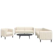 vidaXL Soffgrupp 3 delar gräddvit tyg