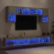 vidaXL Tv-bänk 6 delar LED betonggrå konstruerat trä
