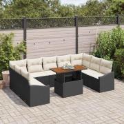 vidaXL Trädgårdsmöbelset 10 pcs Svart och kräm 100 x 55 x 73 cm