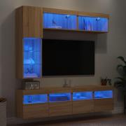 vidaXL Väggmonterade tv-skåp 7 delar med LEDs sonoma-ek
