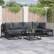 Trädgårdsoffset med kudde 6 pcs Svart Aluminium
