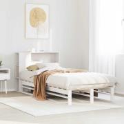vidaXL Säng med bokhylla utan madrass vit 90x200 cm massiv trä