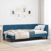 vidaXL Hörn Sängram med huvudgavel Blå 90 cm x 190 cm Sammet