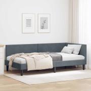 vidaXL Hörn Sängram Mörkgrå 90 x 200 cm Sammet och konstruerat trä