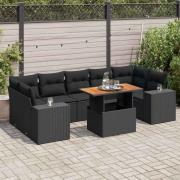 vidaXL Loungegrupp för trädgården med dynor 8 delar svart konstrotting