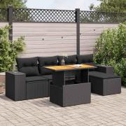 vidaXL Loungegrupp med dynor 6 delar svart konstrotting