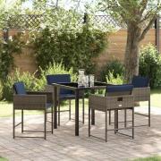 vidaXL Trädgårdsmöbelset med kudde 5 pcs Grå Poly rattan