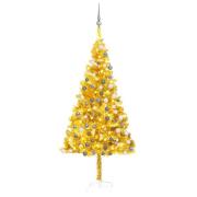 vidaXL Belyst plastgran med kulor guld 180 cm PET