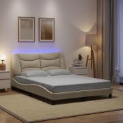 vidaXL Bed Frame with LED without Mattress "Hvar" Cream 140x190 cm Fab...