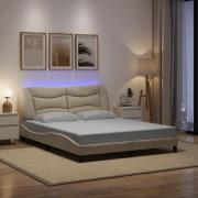 vidaXL Bed Frame with LED without Mattress "Hvar" Cream 160x200 cm Fab...