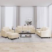 vidaXL Soffgrupp med kuddar 4 delar gräddvit tyg